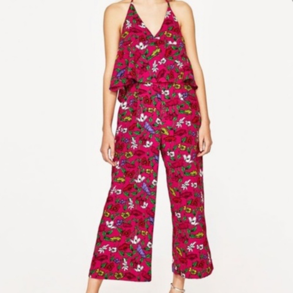 Zara Pink Floral Halter Jumpsuit